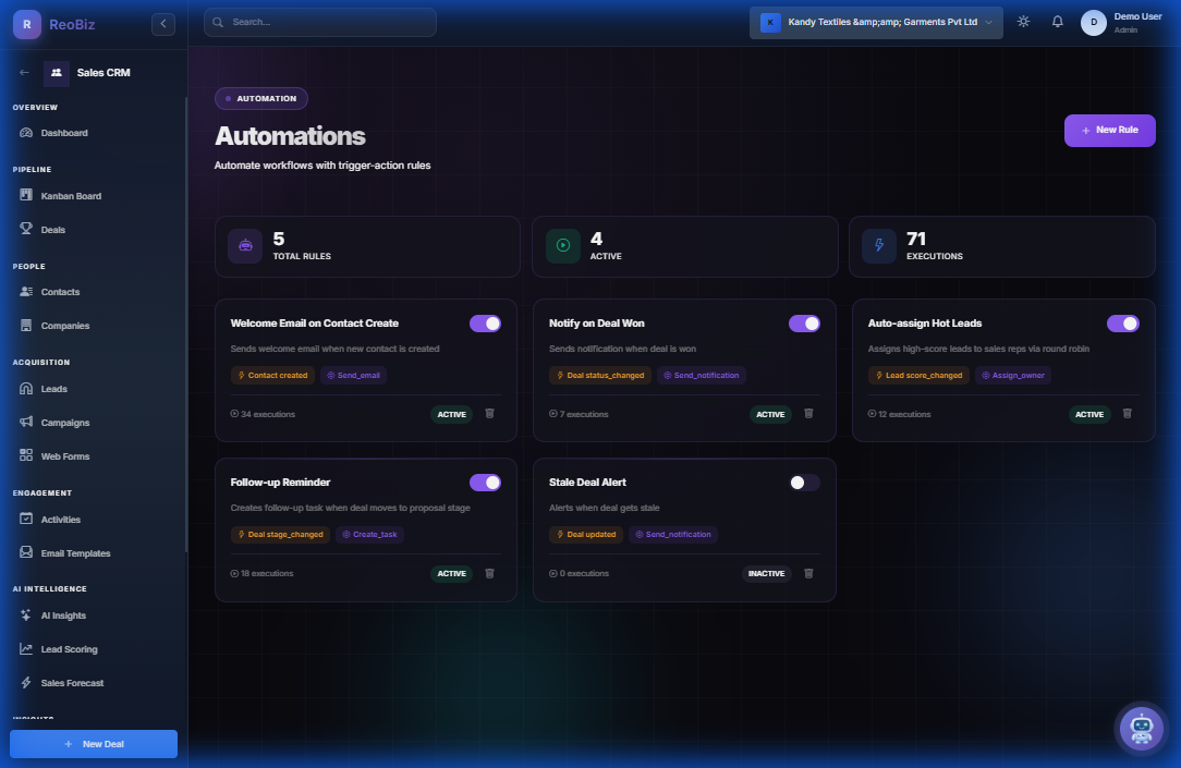 Workflow automations with trigger-based rules