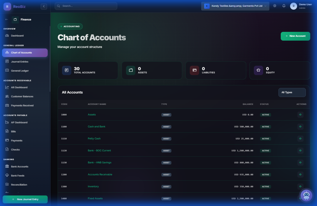 Chart of Accounts - Organized account structure