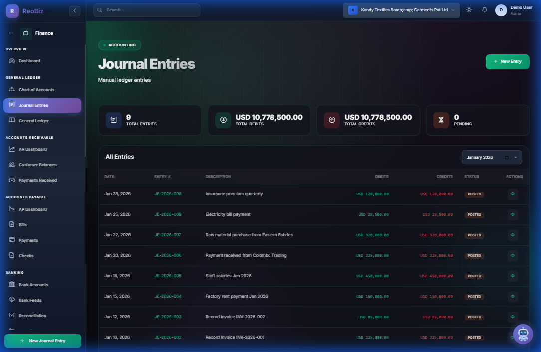 Journal Entries - Double-entry bookkeeping