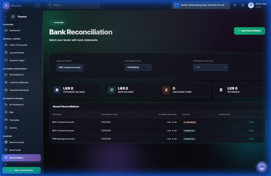 Bank reconciliation matching transactions
