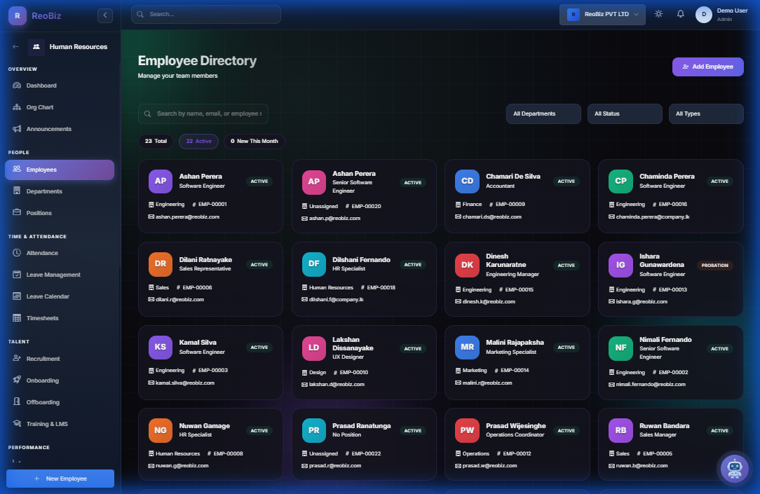 Employee directory and profiles