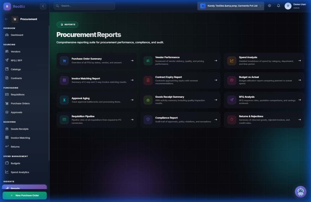 Procurement Reports with analytics dashboards