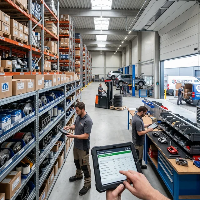 Automotive spare parts warehouse with inventory management systems